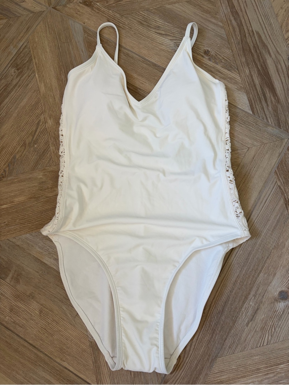 Shade & Shore Cream Crochet One Piece Swimsuit Size Large Bohemian Neutral